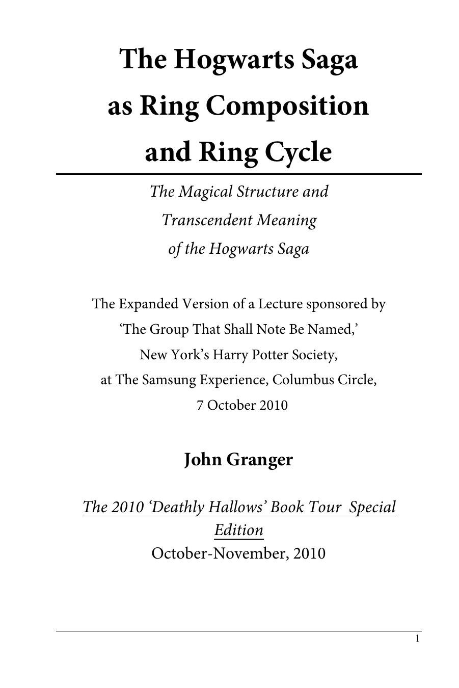 Harry Potter as Ring Composition and Ring Cycle
